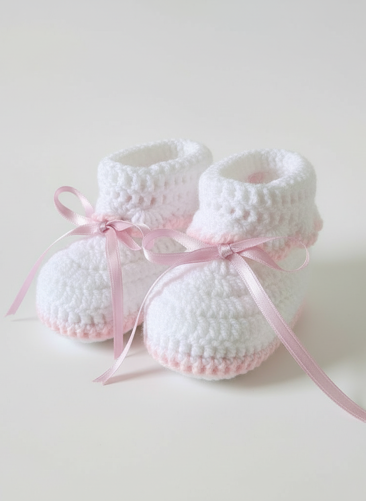 🌸 White & Pink Baby Booties