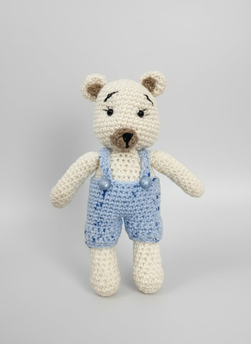 🐻Crocheted Bear in Blue Vest