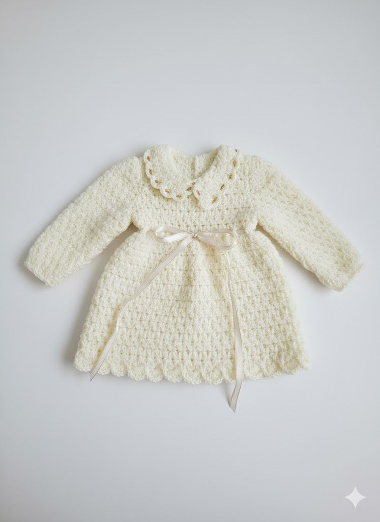 ✨ Heirloom Knit Ivory Baby Dress