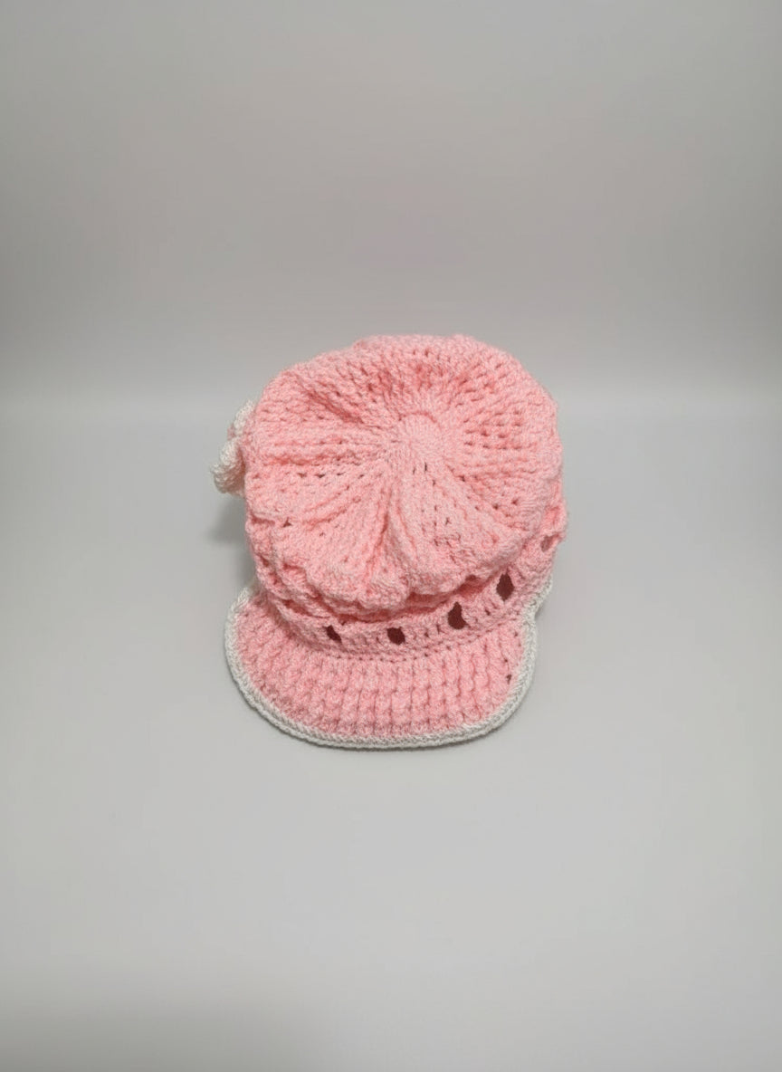 The "Sweetheart" Blush Pink Crochet Visor Cap