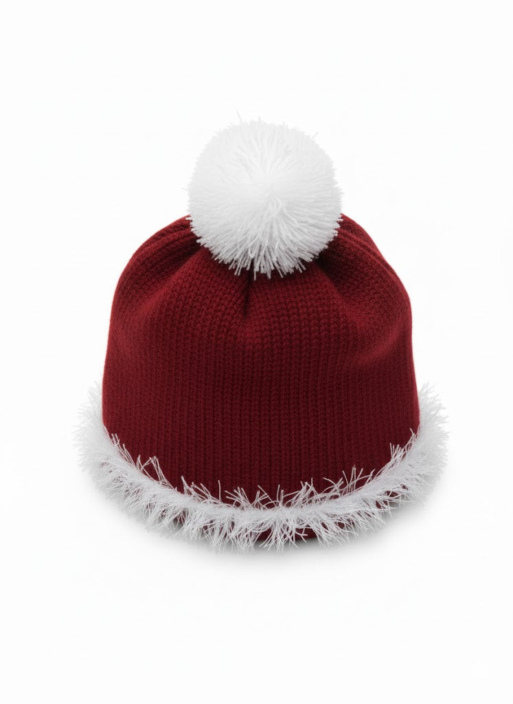 🎄 Festive Red & White Crochet Hat with Pom-Pom