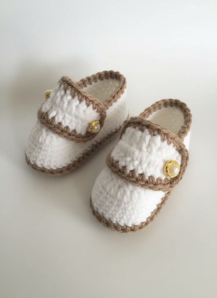 🤎 Baby Booties with Pearl Accents