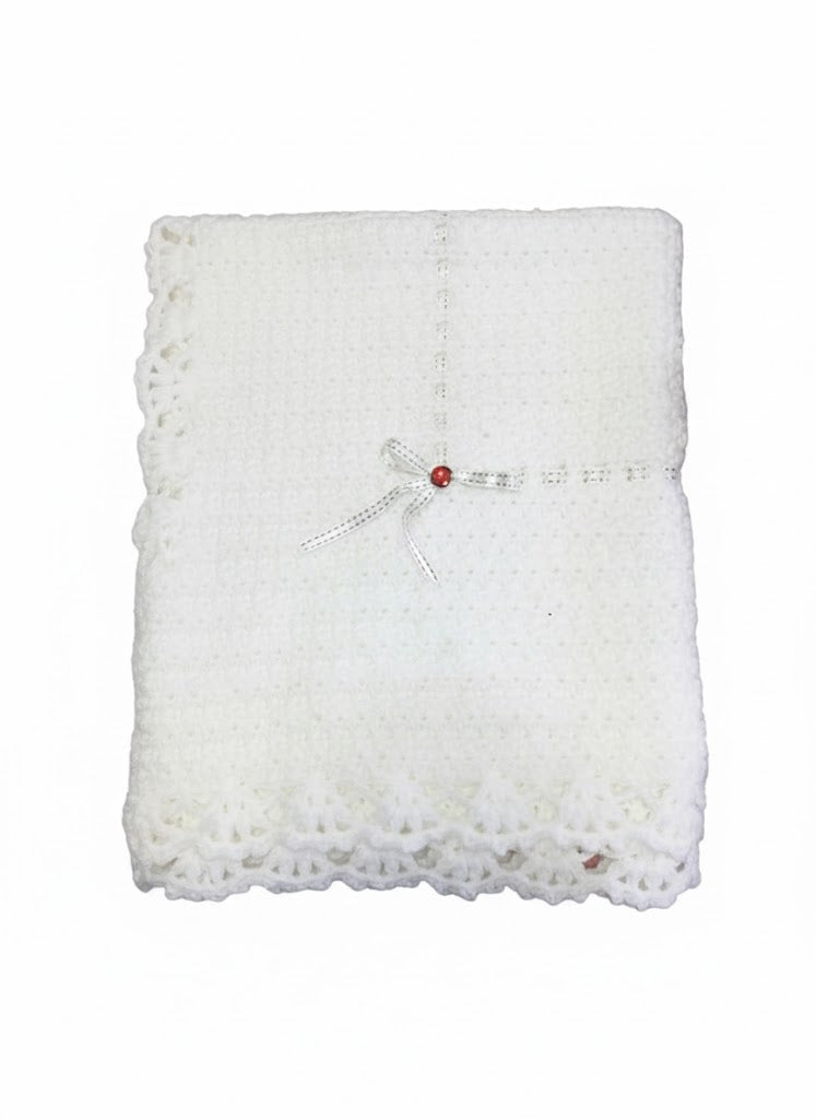 ☁️White Textured Crochet Baby Blanket