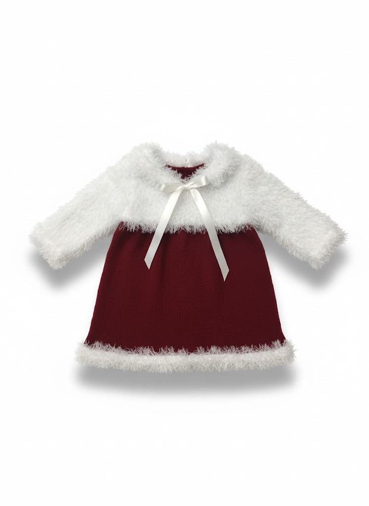 🎀 Red & White Faux Fur Baby Dress