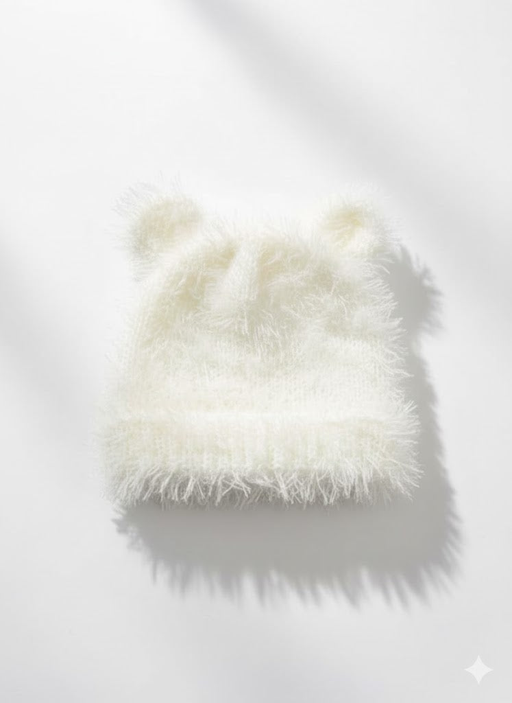 🐻 Cloud-Soft Fuzzy White Bear Cub Baby Hat
