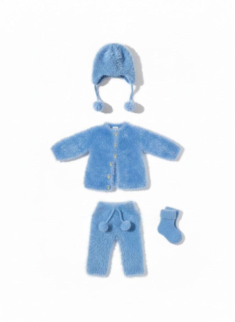 💙 4-Piece Ultra-Soft Blue Eyelash Knit Baby Set